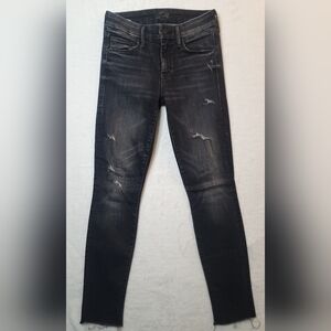 MOTHER Looker Ankle Fray Jeans Sz 24 Crash And Burn Black Gray Distressed Ankle